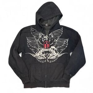 Icon Motosports Hoodie Mens XLBlack Zip Up Graphic Eagle Biker Y2K Grunge Skater